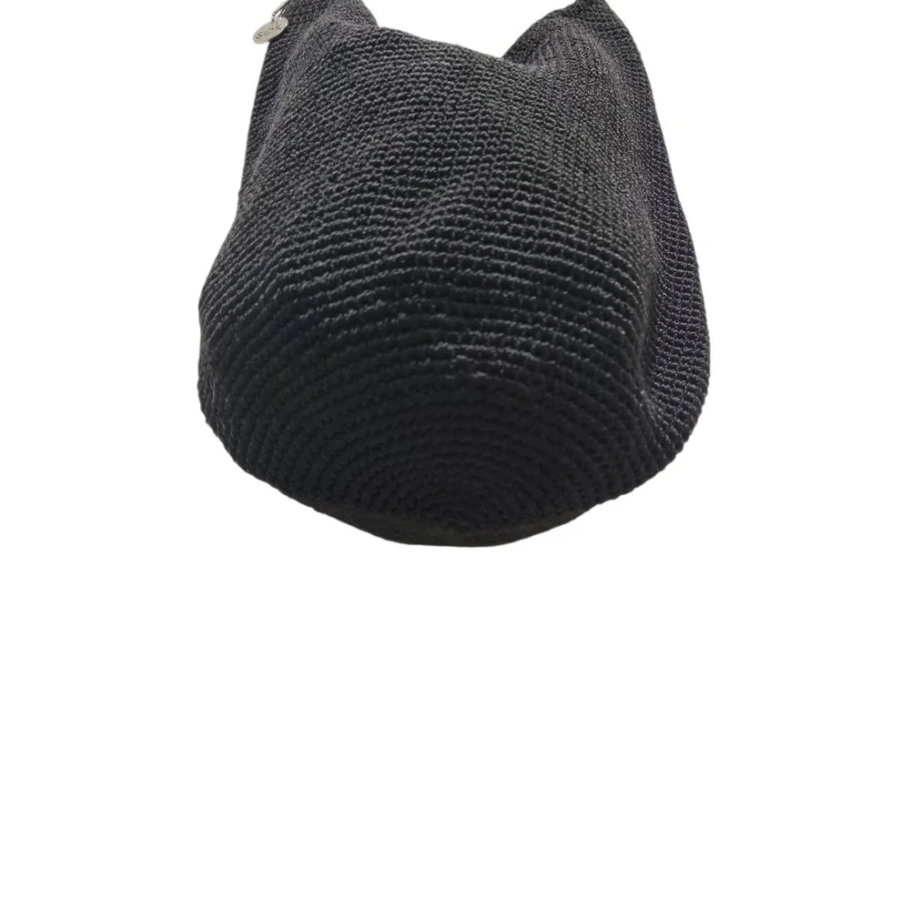The SAK Crochet Knit Black Woven Hobo Shoulder Bag Purse Strap Damage See Pics